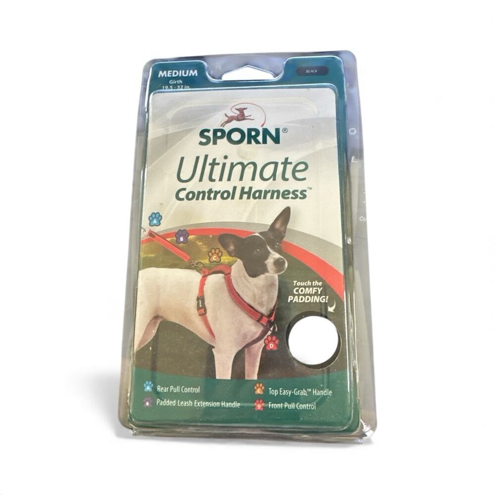 SPORN Ultimate Control Dog Harness Medium Sized Dog Black Nylon “19.5 - 32”